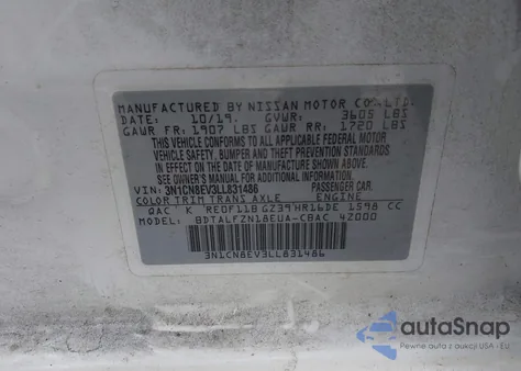 2020 Nissan Versa Sv Xtronic Cvt from USA, damaged, VIN 3N1CN8EV3LL831486